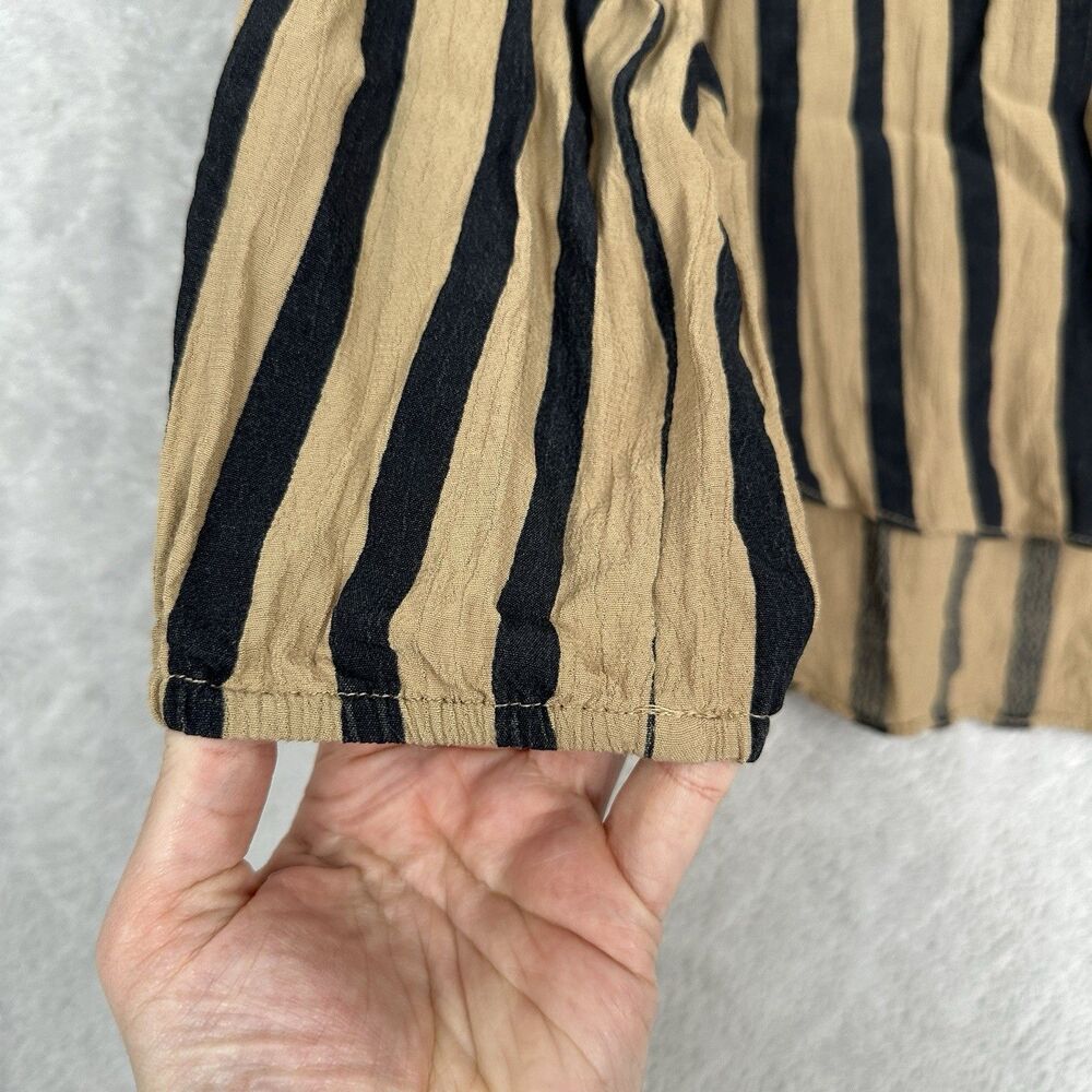 Anthropologie Akemi + Kin Manuela Blouse Womens M Black Tan Stripe Embroidered - Picture 8 of 14